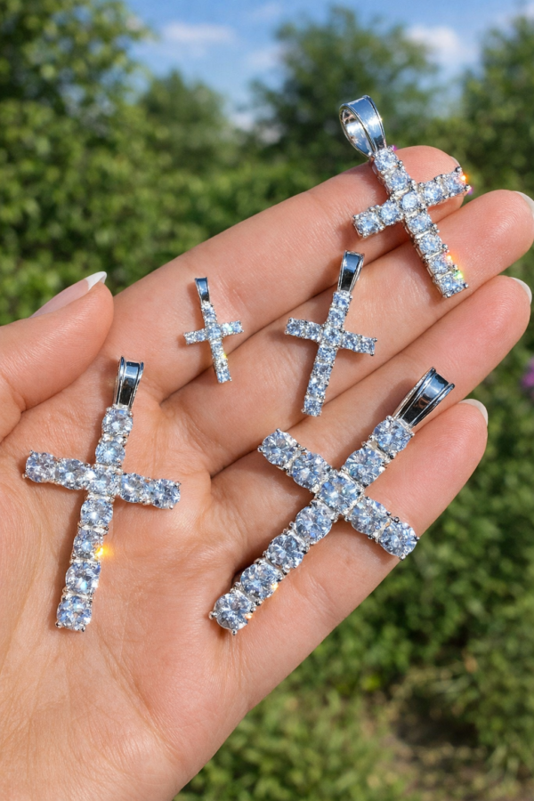 Moissanite Silver Cross Pendant